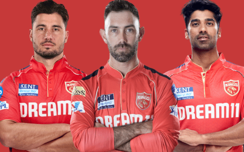 PBKS vs GT: Stoinis, Maxwell and Shashank singh in red color punjab team jerseys.