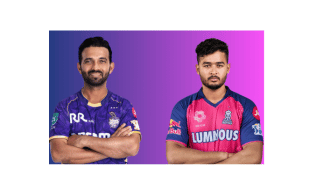 Ajinkya Rahane and Riyan Parag in their IPL team jersey.