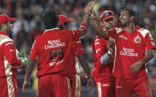 CSK vs RCB: Royal Challengers Bangalore team players in Bangalore jersey.