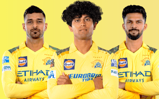 RR vs CSK: Deepak Hooda, Rachin Ravindra and Ruturaj Gaikwad in Chennai team jersey.