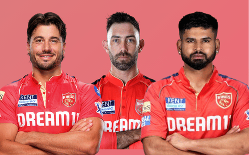 PBKS vs RR: Marcus Stoinis, Glenn Maxwell and Shreyas Iyer in Punjab team jersey.