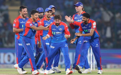 DC vs RR: Players in Delhi Capitals IPL team jersey.