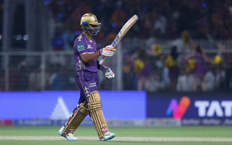 GT vs KKR: Ajinkya Rahane in Kolkata Knight Riders IPL team jersey.