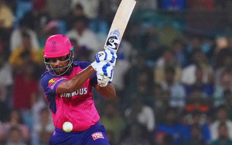 RCB vs RR: Sanju Samson in Rajasthan Royals IPL team jersey.