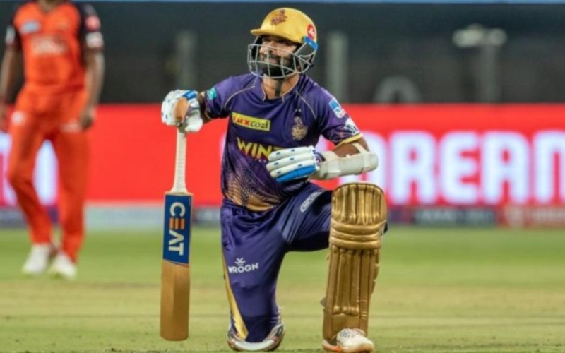 DC vs KKR: Ajinkya Rahane in Kolkata Knight Riders IPL team jersey.
