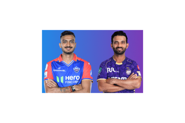 DC vs KKR: Axar Patel and Ajinkya Rahane in their IPL team jersey.