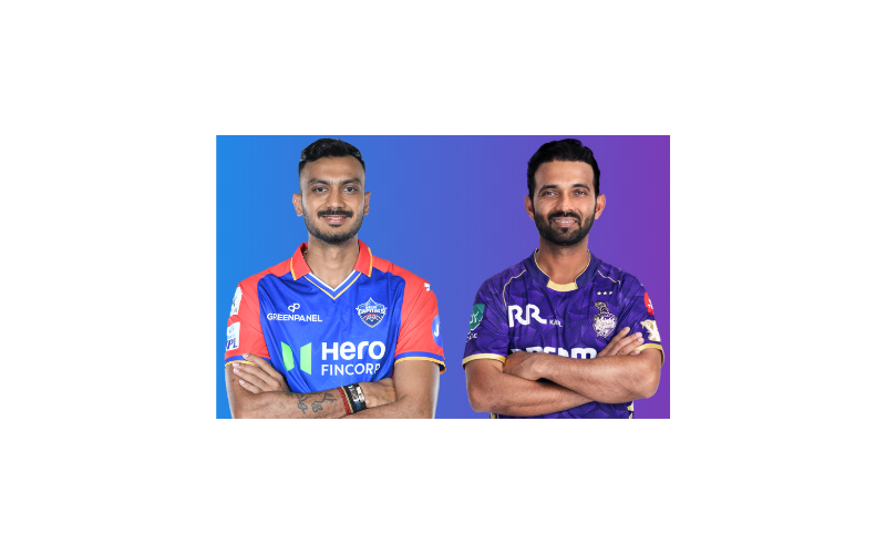 DC vs KKR: Axar Patel and Ajinkya Rahane in their IPL team jersey.