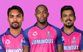 GT vs RR: Sandeep Sharma, Jofra Archer and Maheesh Theekshana in Rajasthan IPL team jersey.