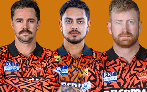 SRH vs PBKS: Travis Head, Ishan Kishan and Heinrich Klaasen in Hyderabad IPL team jersey.