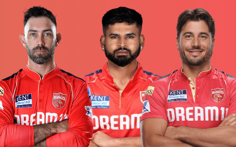 SRH vs PBKS: Glenn Maxwell, Shreyas Iyer and Marcus Stoinis in Punjab Kings IPL team jersey.
