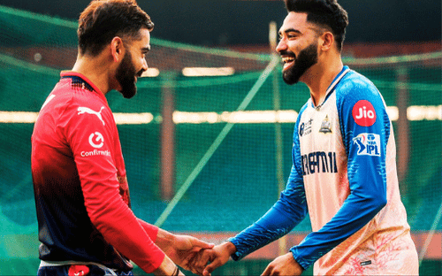 RCB vs GT: Virat Kohli in Bangalore team jersey and Mohammed Siraj in Gujarat team jersey.